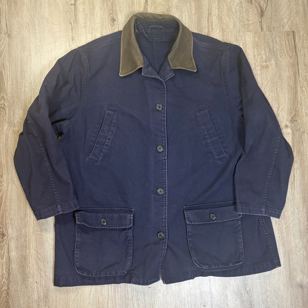 Land's End Barn Chore Coat Womens XL Navy Blue Canvas Cotton Pockets